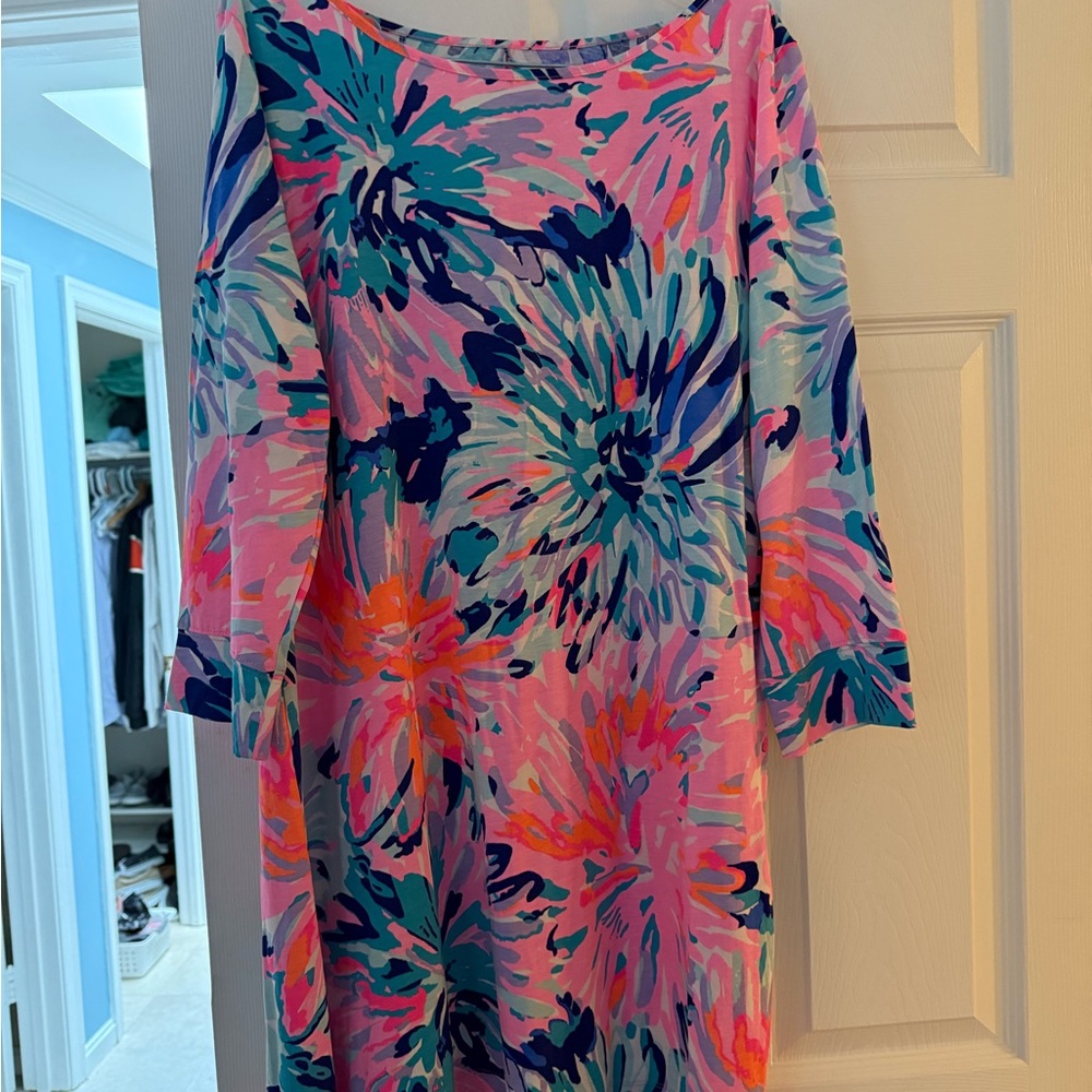 Lilly Pulitzer Pink and Blue Long Sleeve Pima Cotton XL Dress